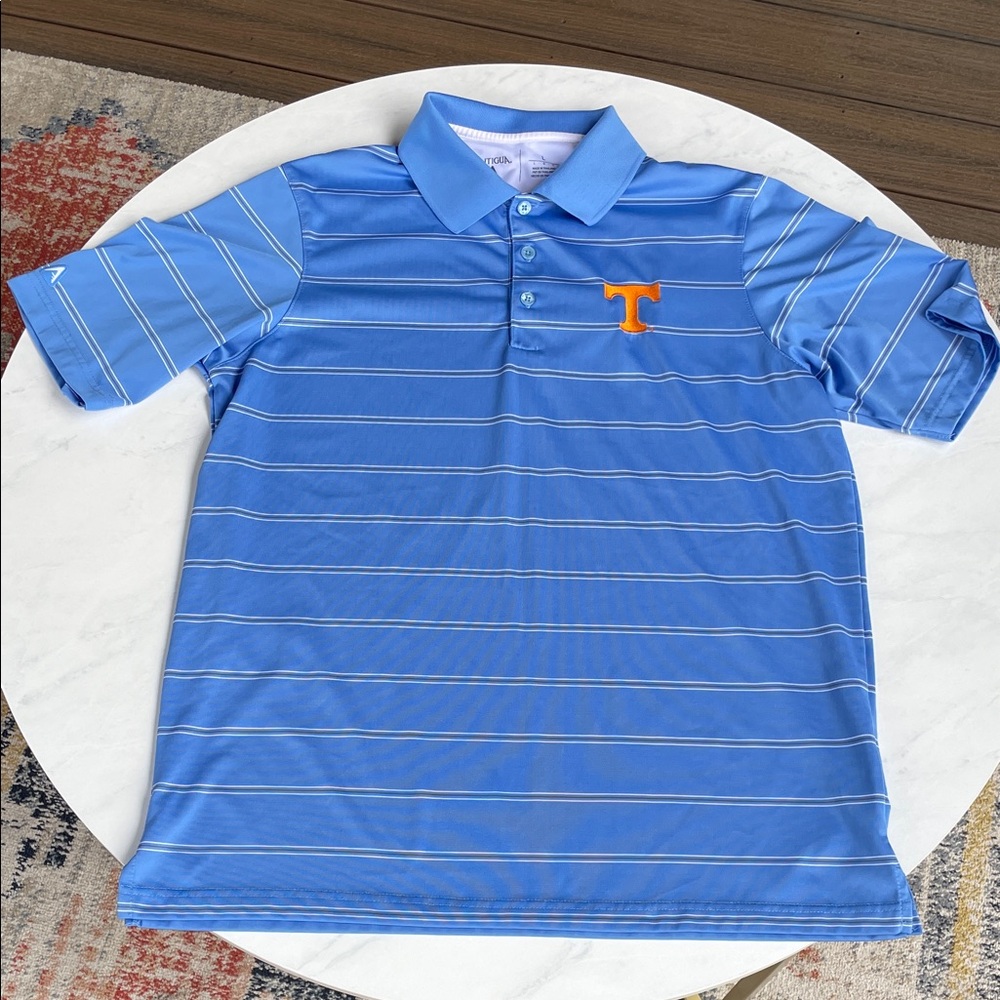 Antigua Men’s Golf Polo Shirt University of Tennessee UT Vols Blue Stripe Large
